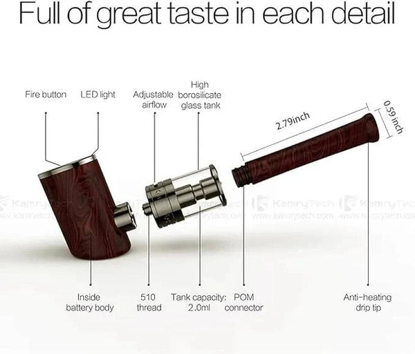 kamry k1000 Plus Wood black Color e-cig Pipe (Mouthpiece) - PURE