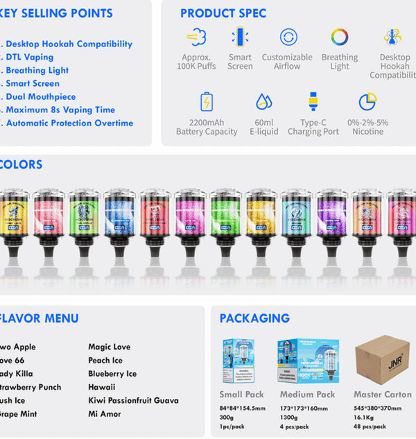 JNR Mega Shisha Hookah 100000 Puffs